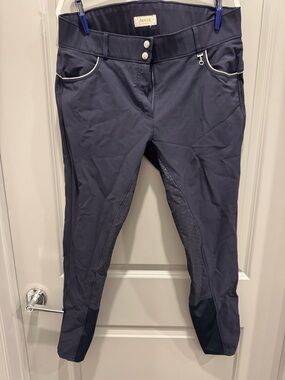 Horze Navy Equestrian Breeches with Contrast Piping full seat